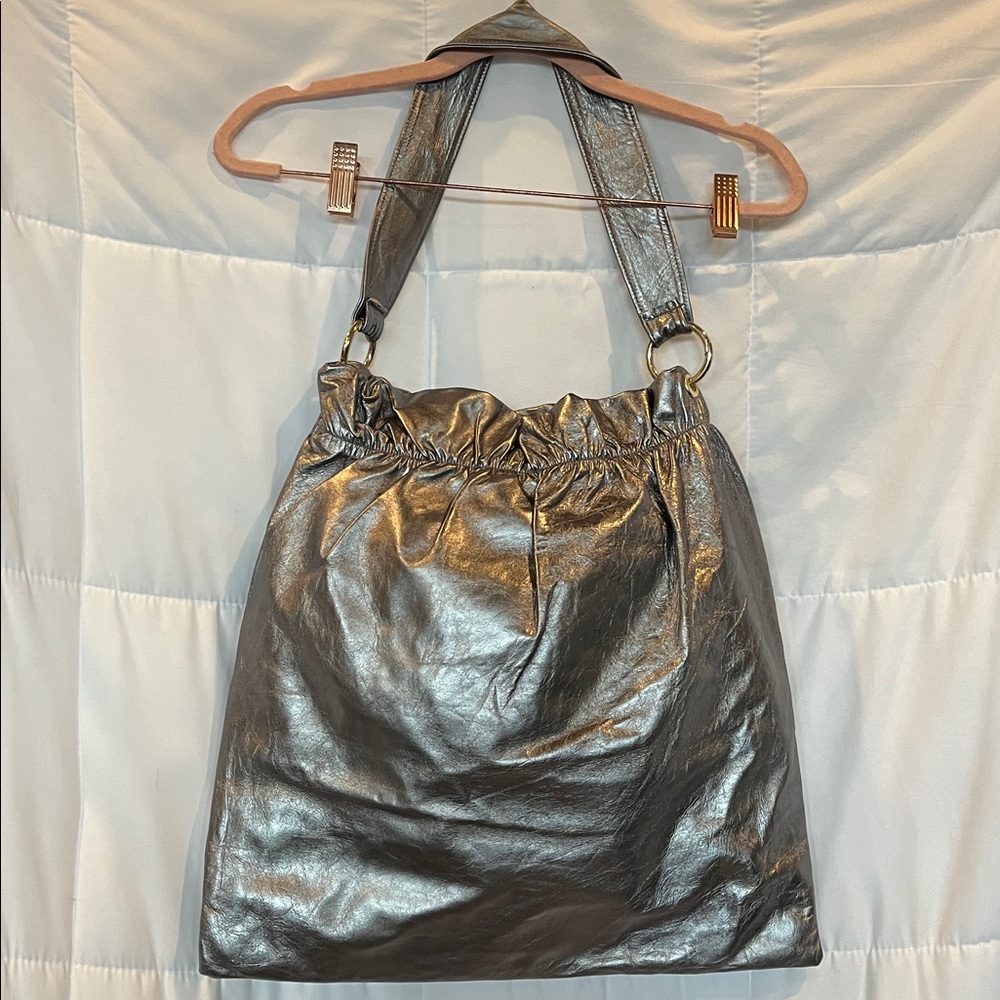 La Guantalia de Firenze Guanti & Borse Silver Italian Leather Shoulder Bag - Picture 4 of 9